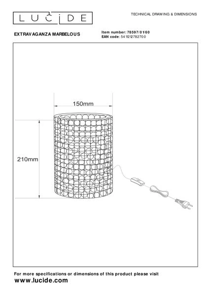 Lucide EXTRAVAGANZA MARBELOUS - Table lamp - Ø 15 cm - 1xE14 - Multicolor - technical